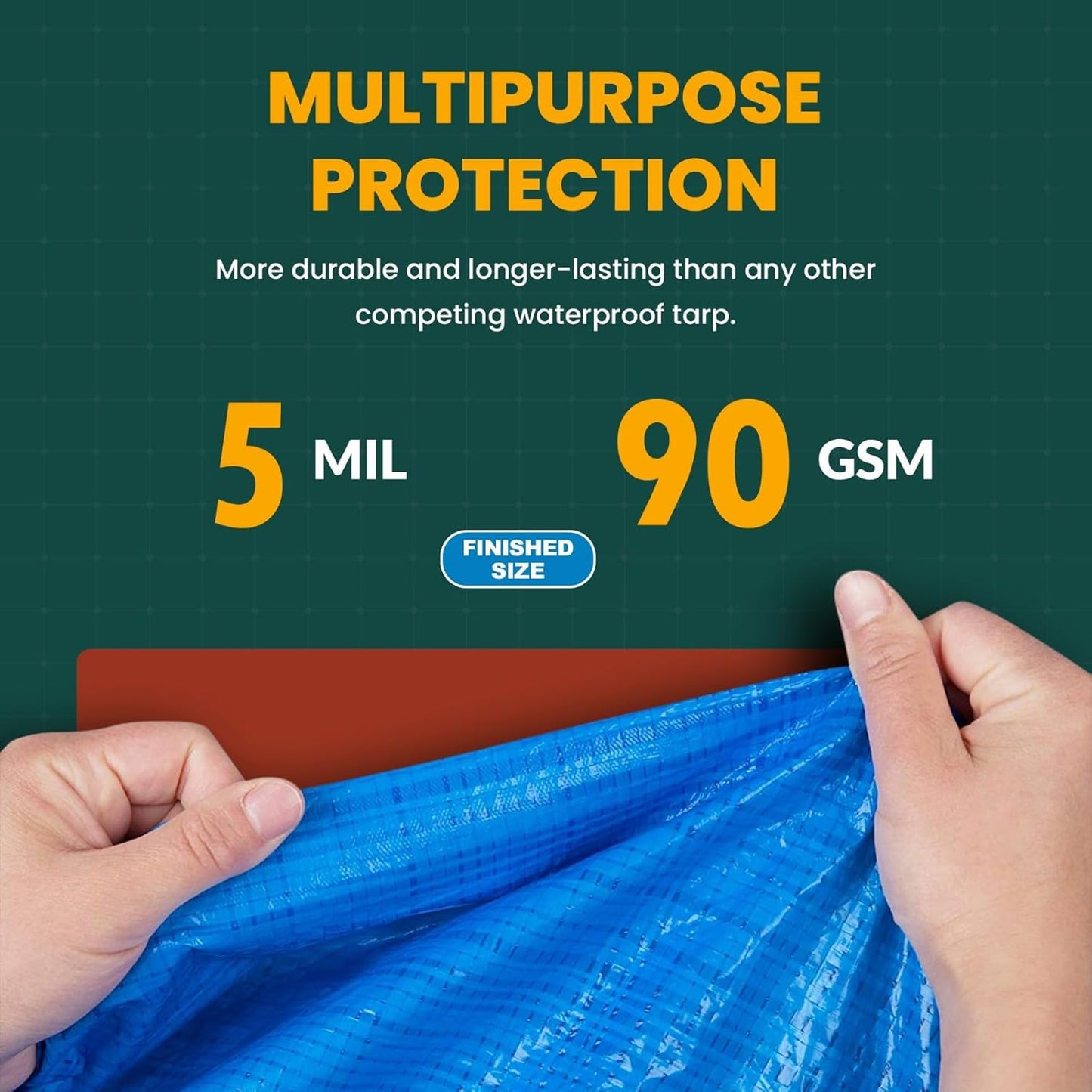 Large Waterproof Tarp - Heavy Duty 5 Mil Thick Poly Tarpaulin Ideal for Canopy Tents, Boats, RV or Pool Covers - Multipurpose Protective Tarps with Grommets for Indoor and Outdoor Use | 50' x 70'