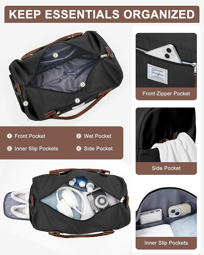 Gym Bag Womens Mens with Shoes Compartment and Wet Pocket Travel Duffel Bag for Women for Plane Sport Gym Tote Bags with Toiletry Bag Waterproof Weekend Overnight Carry on Bag Hospital Holdalls