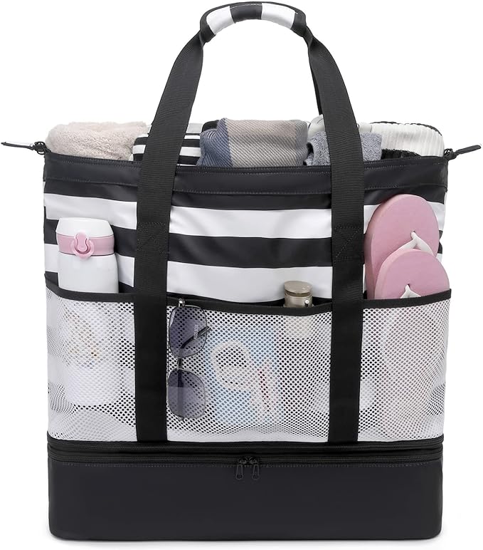 JIANYA Beach Bag Women Waterproof Sandproof Beach Tote Bags with Cooler Top Zipper Large Totes for Pool Travel Daily