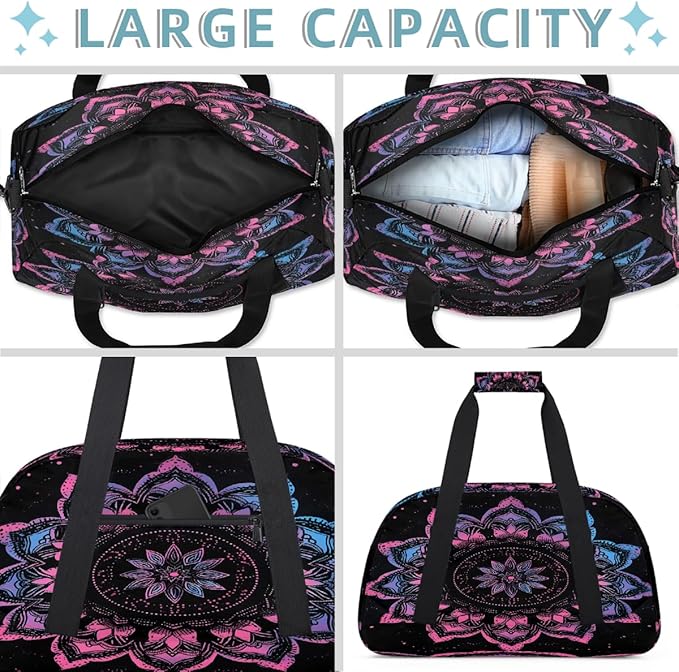 Gym Bag for Women Men, Purple Tribal Pattern Travel Duffle Bags for Dance Ballet Overnight, Carry-On Weekender Bag with Detachable Shoulder Strap