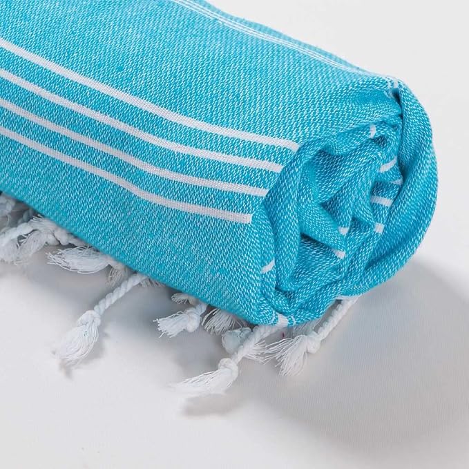 Hencely Turkish Beach Towel 37x68 Oversized, Sand-Free, Quick-Dry, Lightweight - Travel Essential for Pool & Bath - Striped 100% Cotton Bathroom Towels Accessories Gift (Turquoise)