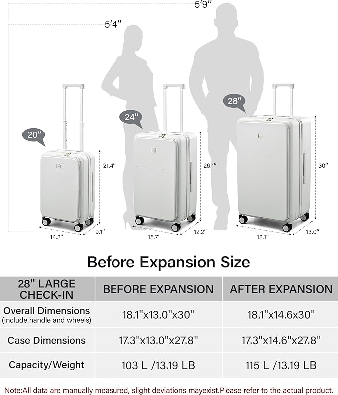 Hanke 28 Inch Expandable Checked Luggage with Cup Holder and Charger Port, Top Opening Hard Shell Large Suitcases with Wheel, Big Travel Rolling Suitcase Trunk Luggage with Lock,Forest Green