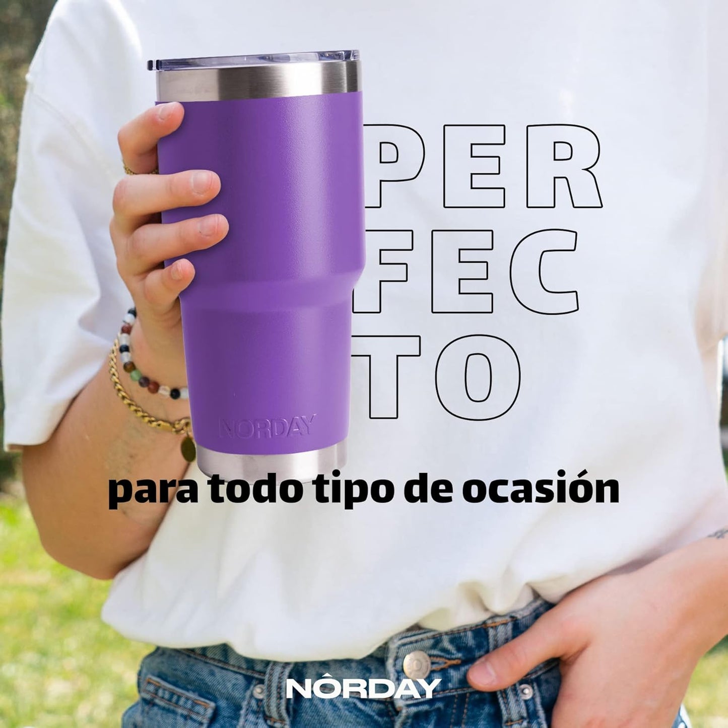 NORDAY | Tumbler with Lid - 30oz - Violet Insulated Tumbler - Stainless Steel Tumblers - Double Wall Vacuum Insulated Travel Coffee Mug for Car Cup Holder - Keeps Temperature for 24hr - Anti Spill Lid