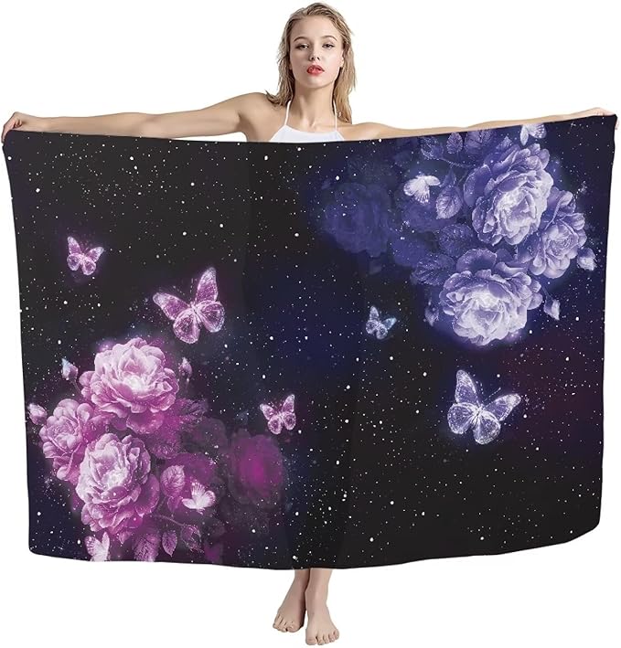 Pink Purple Butterfly Flower Microfiber Beach Towel - 66x44 Inch Sand Free Quick Dry Towel for Travel, Swimming, Pool, Camping – Lightweight Fast Drying Towel Compact for Adults Size S