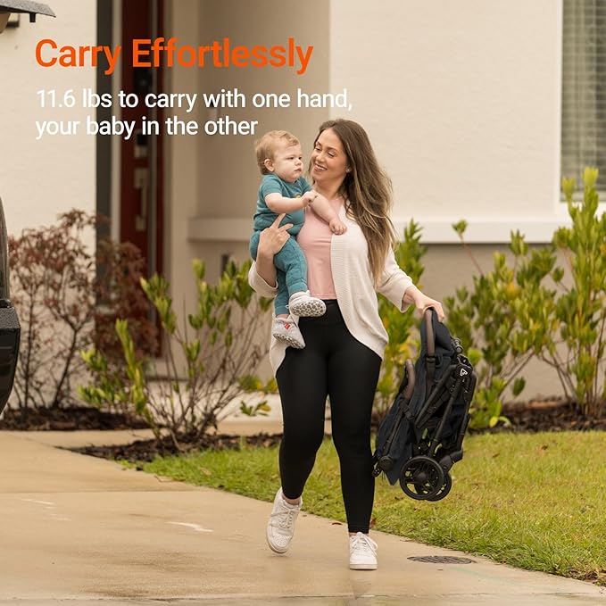 MAMAZING Ultra Air Lightweight Baby Travel Stroller with Carbon Fiber Frame, Compact & Airplane-Friendly, One-Handed Fold, 11.6 lbs, Perfect for Toddlers, Organizer & Cushion Included, Black