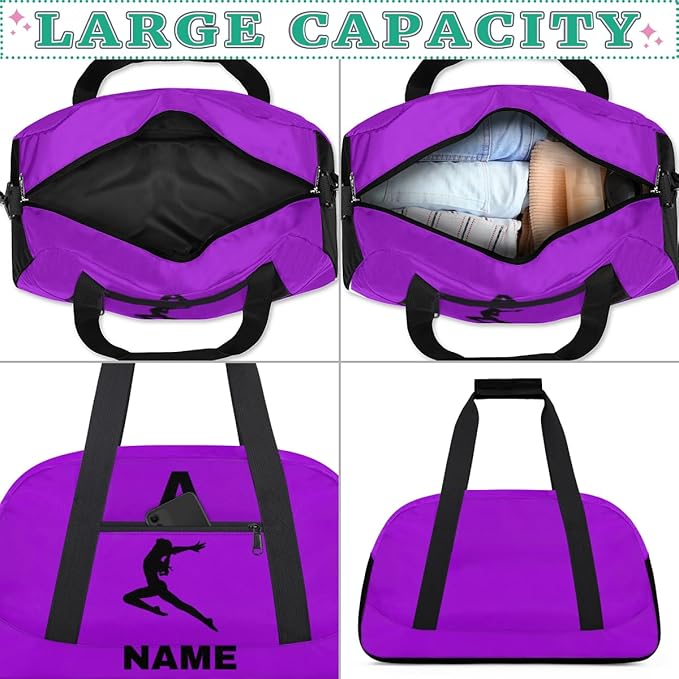 Personalize-Kids-Sports-Duffel-Bags With Custom Name Text Carry-On Overnight Travel Gym Lightweight Dance Pattern Sports Bags For Girls Boys Kids,Lilac 3