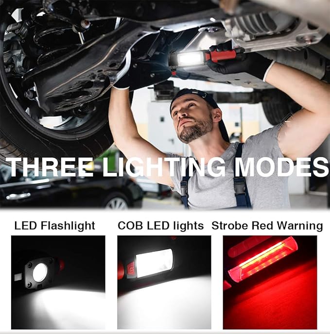 Maksone 2 Pack 9-in-1 Emergency Auto Tool with Flashlight, Window Breaker & Seat Belt Cutter, Magnetic LED Work Light with Hook for Car Repair, Camping, and Emergency Use (Battery Included)