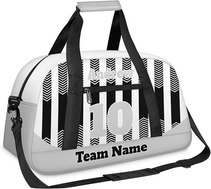 Basketball Soccer Gifts for Boys Girls - Custom Sports Duffle Bag, Personalized Name & Team Bag, Water-Resistant Gym Bag for Basketball, Soccer, Volleyball | Y-Black Grey