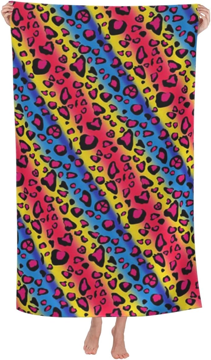 Cute Leopard Beach Towel for Women/Adults, Personalized Microfiber Beach Towels Bulk, Quick Dry Beach Towel for Pool, Lightweight Bath Towels Oversized Clearance 30"x 60"