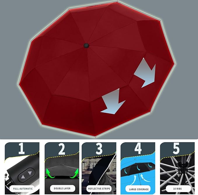 MRTLLOA 42/49 Inch Compact Travel Essentials Umbrella for Rain, Lightweight, Portable, Automatic, Strong, Waterproof Folding Umbrellas for Women, Men and Teenagers