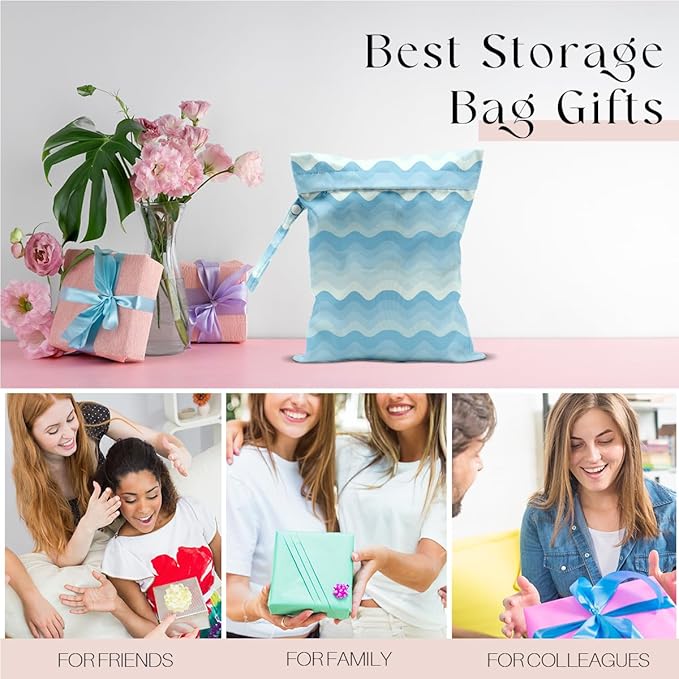 Wet Bag for Swimsuit, Beach Travel Essentials Wet Dry Bag, for Sunscreen Toiletry Dirty Clothes Yoga Gym Diaper, Friends Summer Beach Vacation Gifts. Wave stripes