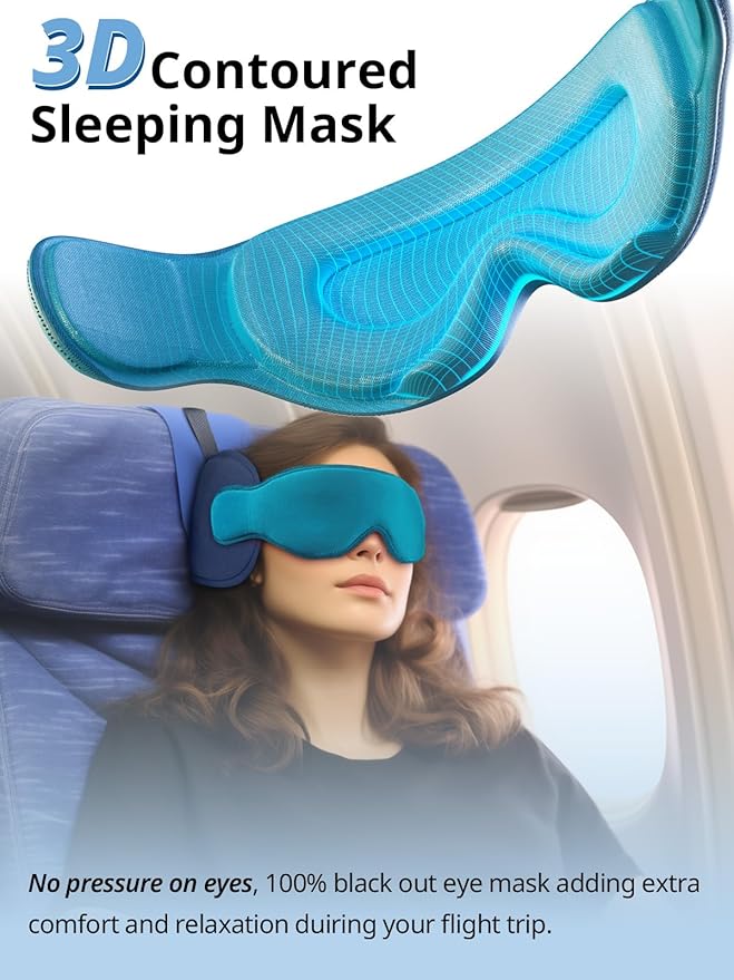Travel Pillows for Airplanes, 360° Head Support for Long Flight, Soft Airplane Pillow with 3D Eye Mask for Sleeping, Stop Bobblehead, Airplane Headrest Gadgets, Dark Grey