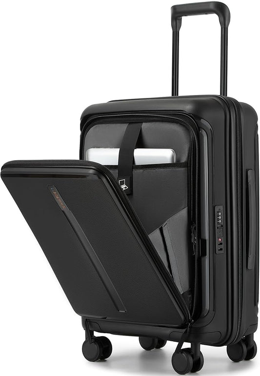 20“ Expandable Carry on Luggage Front Opening, 22x14x9 Airline Approved Hardshell Spinner Suitcase with Wheels, TSA Lock, Lightweight Travel Luggage (Black, 20 inch)