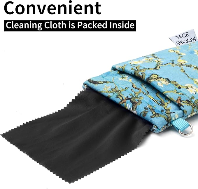 Face Shadow Double Glasses Case Soft Eyeglass Case For Women Men Squeeze Top Sunglasses Case With Cleaning Cloth