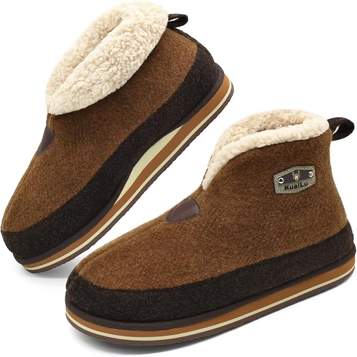 KuaiLu Mens House Slippers Booties Cozy Memory Foam Boots Warm Plush Lining Winter Felt Home Bedroom Slipper Socks Indoor Outdoor Non-Slip Shoes