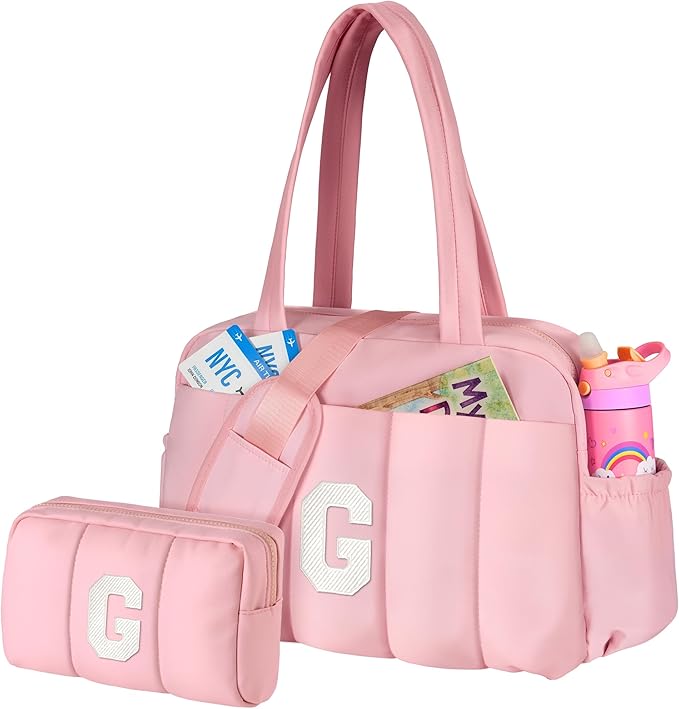 Duffle Bag for Travel, Weekender Bags for Women，Mom Birthday Gift, Initial Overnight Bag with Wet Pocket，Lightweight Travel Bags Personalized Gym Tote with Makeup Pouch