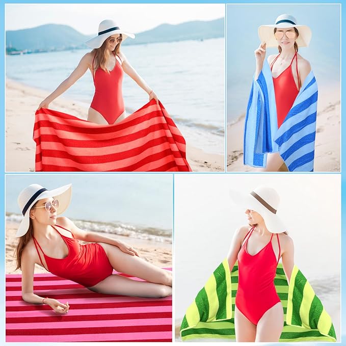 Peryiter 6 Pcs Oversized Microfiber Beach Towels 59 x 28 Inch Large Quick Dry Pool Towels Absorbent Camping Travel Blanket Set for Women Men Bath Beach(Fresh Stripe,28 x 59 Inch,Mixed Color)