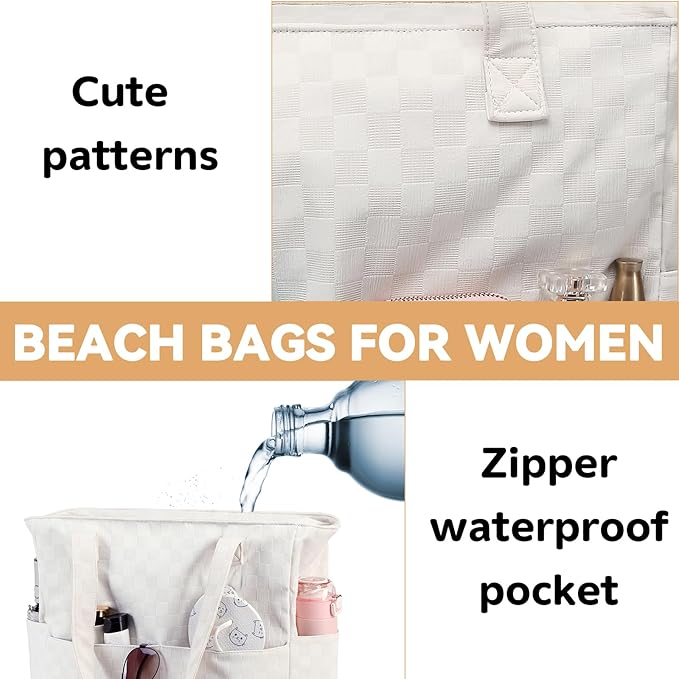 LEDAOU Beach Bag Waterproof Sandproof Women Beach Tote Pool Bag with Zipper for Swim Gym Grocery Travel with Wet Pocket | Sandproof, with Zipper, for Gym, Grocery, Travel, with Wet Pocket