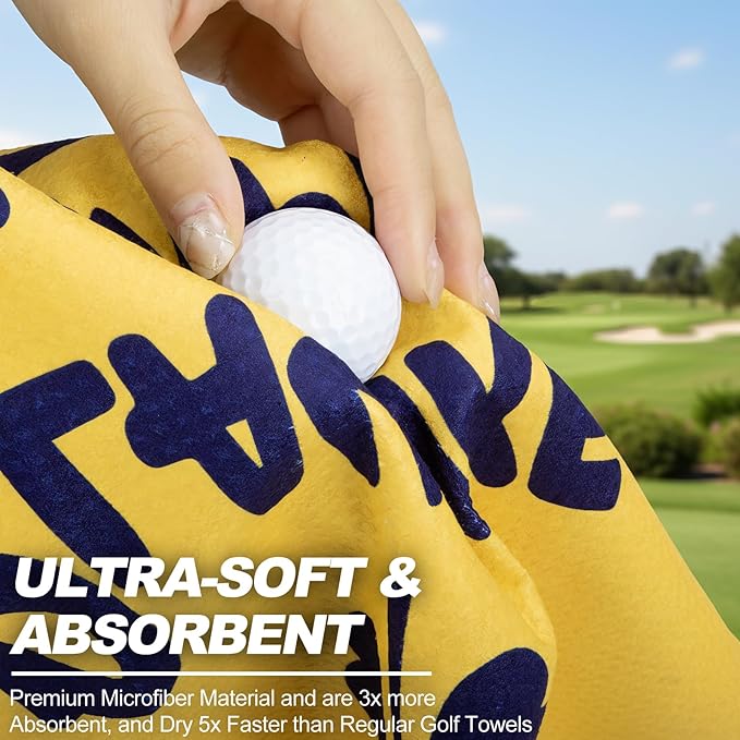 Golf Towel, Microfiber Waffle Design with Clip - Industrial Strength Magnet for Strong Hold to Golf Bags (Play Like A Champion Today)