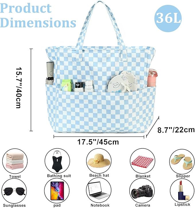 LEDAOU Beach Bag Waterproof Sandproof Women Beach Tote Pool Bag with Zipper for Swim Gym Grocery Travel with Wet Pocket | Sandproof, with Zipper, for Gym, Grocery, Travel, with Wet Pocket