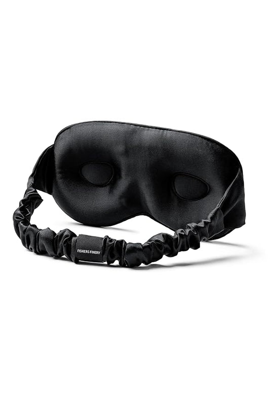 Fishers Finery 25 Momme 100% Organic Mulberry Silk 3D Sleep Mask - Contoured Blackout Eye Mask - Soft, Comfortable on Skin, Lash Extension Friendly - New and Improved Style (Black)