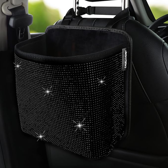 Cavalcade Car Back Seat Organizer, Bling Hanging Pocket, Large Seat Back Travel Caddy Bag, Diamond Trash Bin Garbage Container (Black)