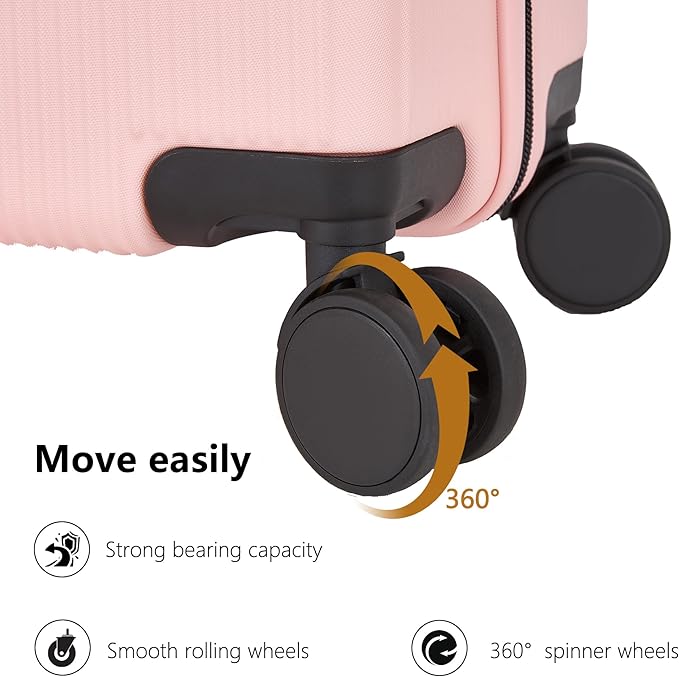 Carry On Luggage with TSA Lock, Carry on Suitcase 22x14x9 Airline Approved, Carry-on luggage with 360° Spinner Wheels, Hardside 20 Inch Lightweight Hard Shell Suitcase (Pink, 20-Inch)