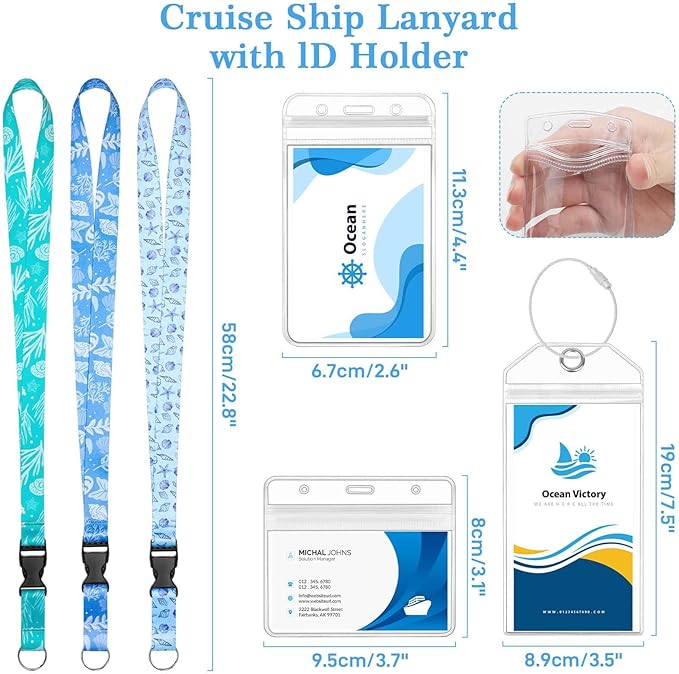 Cruise Lanyard for Ship Cards, Ship Lanyards with Waterproof Luggage Tags Clear ID Badge Holder Cruise Essentials Accessories for Cruise Cards Ship Key Card Sea Pass