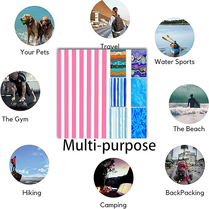 Microfiber Beach Towel Quick Dry Travel Beach Towel 35 x 71 inch Thin Sand Free Beach Towel Oversized Personalized Beach Towels Extra Large Compact Sandproof Pink Striped Beach Towels Clearance