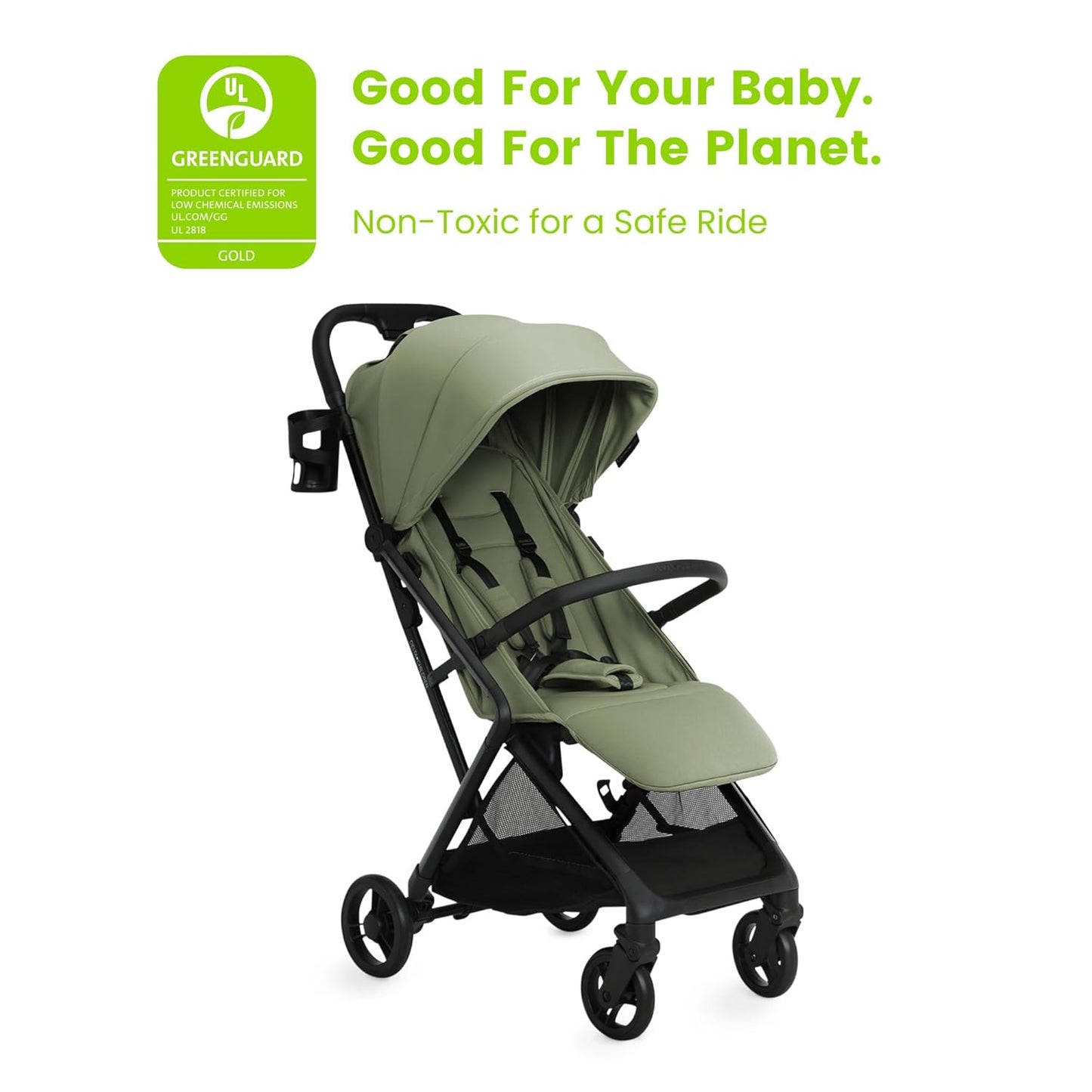 Delta Children Icon Ultra Compact Lightweight Everyday & Travel Stroller - One-Hand Fold - Only 15.6 lbs- Fits in Overhead Compartments - Greenguard Gold Certified - Multi-Position Recline, Sage Green
