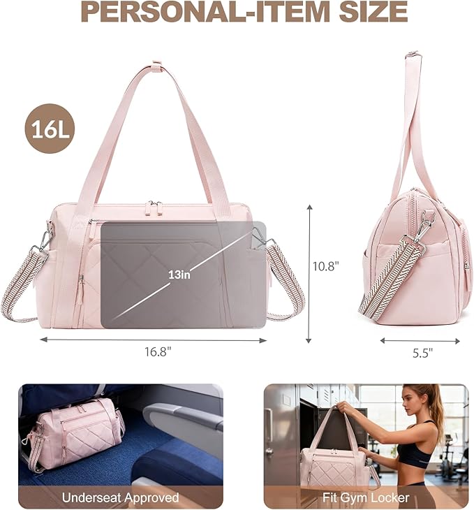 SYTRAH Gym Bag for Women, Duffle Weekender Bags for Travel, Lightweight Weekender Tote with Wet Pocket for Sports, Workout and Dance Pink