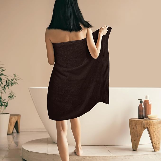 GLAMBURG 100% Cotton Oversized 2 Pack Bath Sheets 35x70, Ultra Soft Highly Absorbant Compact Quickdry & Lightweight Large Bath Sheet Set, Ideal for Gym Travel Camp Pool - Chocolate Brown