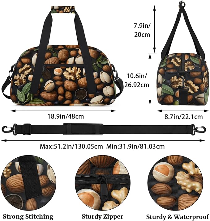 Nut Theme Kids-Duffel-Bags Gymnastics Dance Bag Carry-On Overnight Travel Gym Lightweight Dance Sports Bags For Girls Boys Kids，