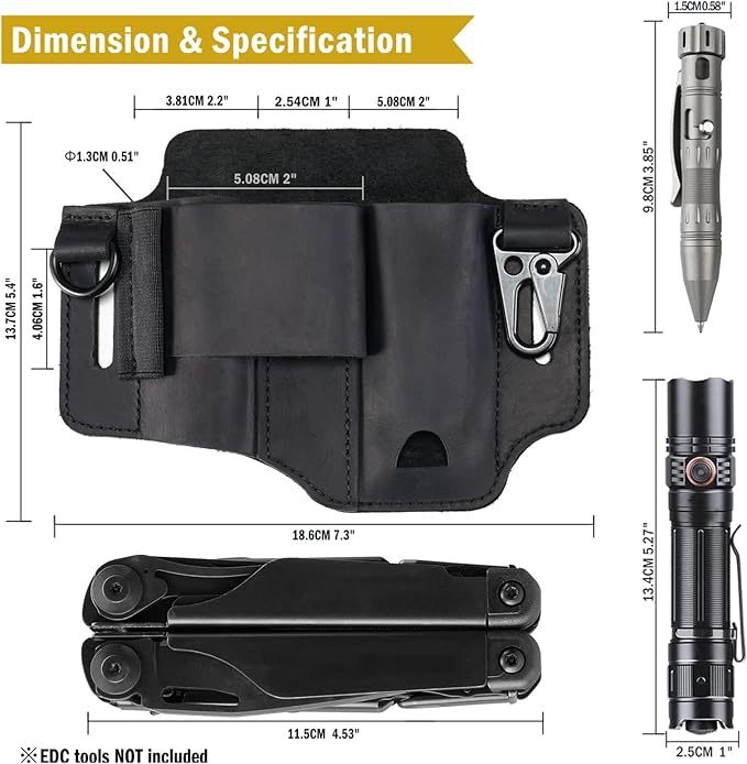 ST1 Leather Multitool Sheath - EDC Belt Organizer for Leatherman Tools, Flashlight, Pen, and Keychain Clip, Durable and Stylish, Great for Work and Daily Use, Ideal Gift for Men