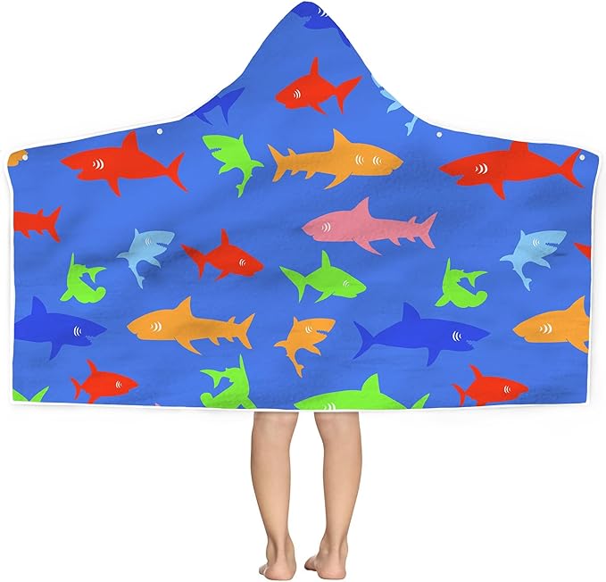 Bonsai Tree Summer Bright Hooded Beach Towel, Sharks Lover Kids Poncho Towel for Boys Girls, Quick Dry 30''x50” Bath Towel for Pool Swiming Boys Gifts