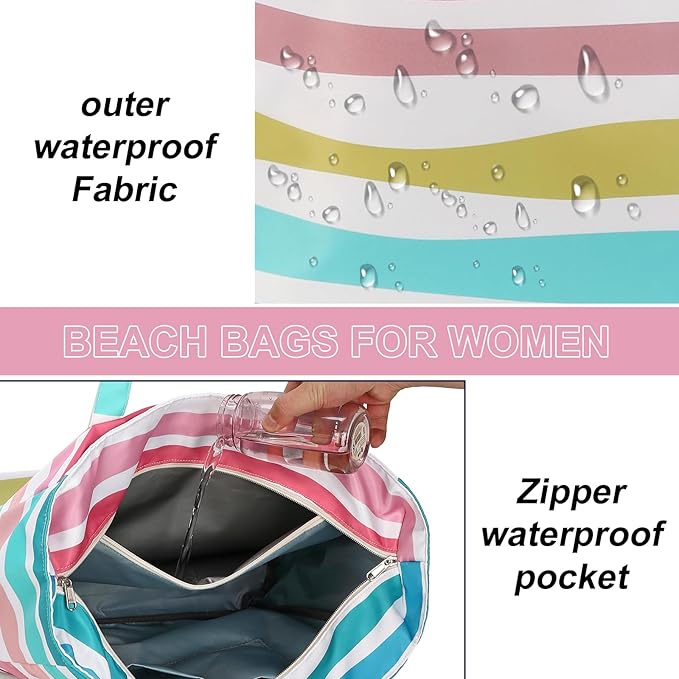 LEDAOU Beach Bag Waterproof Sandproof Women Beach Tote Pool Bag with Zipper for Swim Gym Grocery Travel with Wet Pocket | Sandproof, with Zipper, for Gym, Grocery, Travel, with Wet Pocket