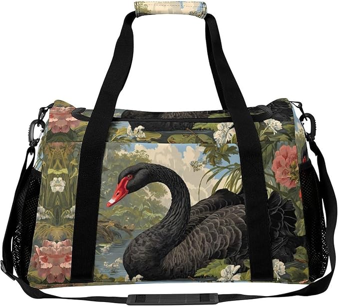 Swans in Natural Habitat Duffle Bag Gym Bag for Workout Travel Tote with Detachable Straps