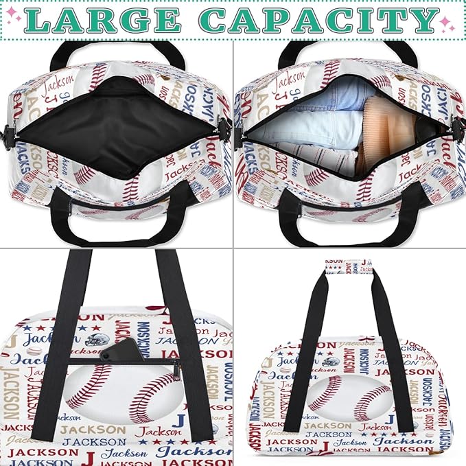 Custom Name Sports Bag for Kids Boys, Personalized Gym Duffel Fitness Travel Weekender Tote Carry-On Training Perform Bag,Sports Theme