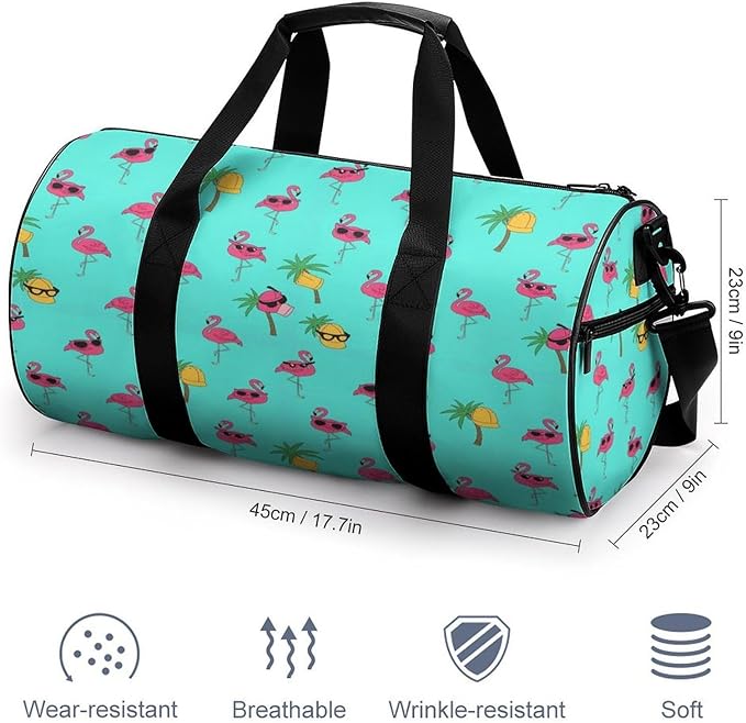 Basketball Football Weekender Bag Dance Sports Gymnastics Bag Lightweight Travel Sports Bags (Pink Flamingos Mint Green)