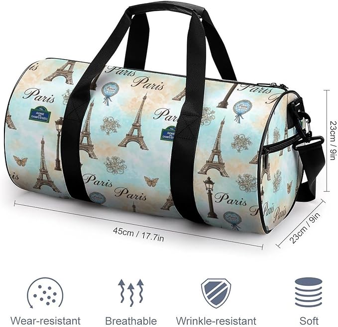 Basketball Football Weekender Bag Eiffel Tower Carry on Beach Yoga Overnight Luggage Bag Sports Gym Bags for Men Women