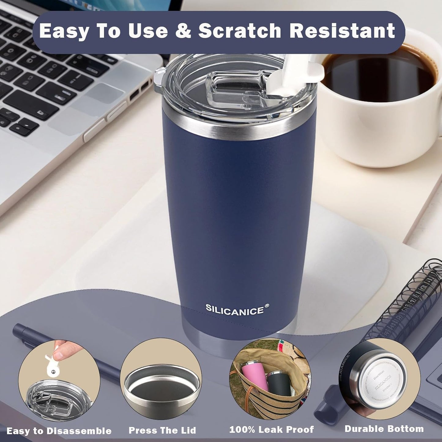 Dark Blue 20 oz Tumbler with Straw And Lid,Durable Stainless Steel Vacuum Insulated Travel Iced Coffee Mugs Cups,Leak-proof,Grils Women men Friends Gifts,Scratch Resistant,Hot Cold Beverage