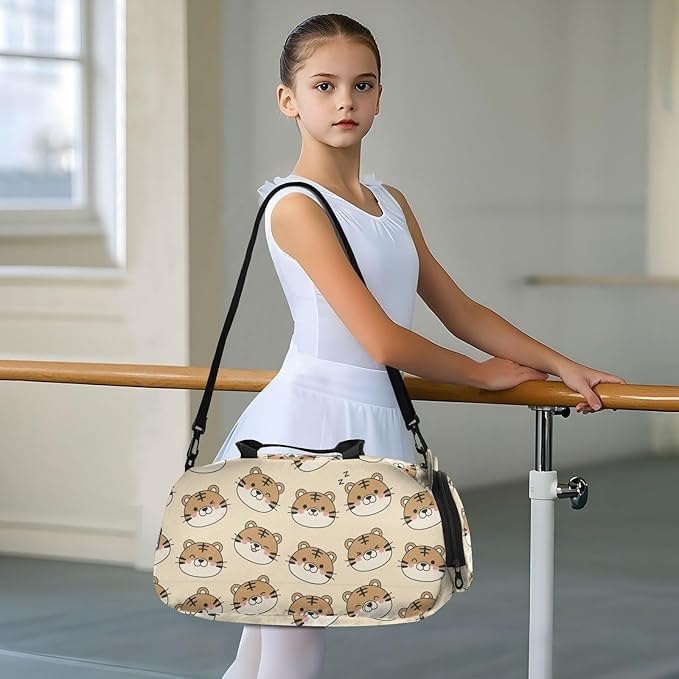 Cartoon Tiger Print Kids Sports Duffle Bag for Boys Girls Toddler Weekender Overnight Bag with Shoe Compartment & Wet Pocket Kids Dance Bag for Gym Dance Sport Travel
