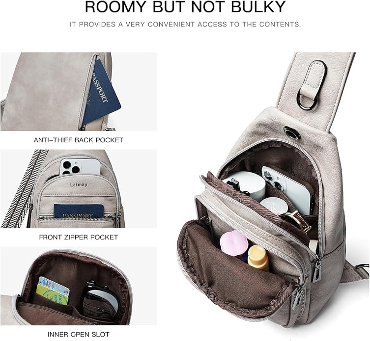 Sling Bag For Women Faux Leather Small Casual Daypack Backpack Fanny Pack Crossbody Chest Bags Purse