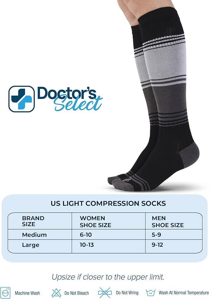 Doctor's Select Bamboo Viscose Light Compression Socks for Women & Men - 3 Pairs, 8-15 mmHg Compression Socks, Knee High