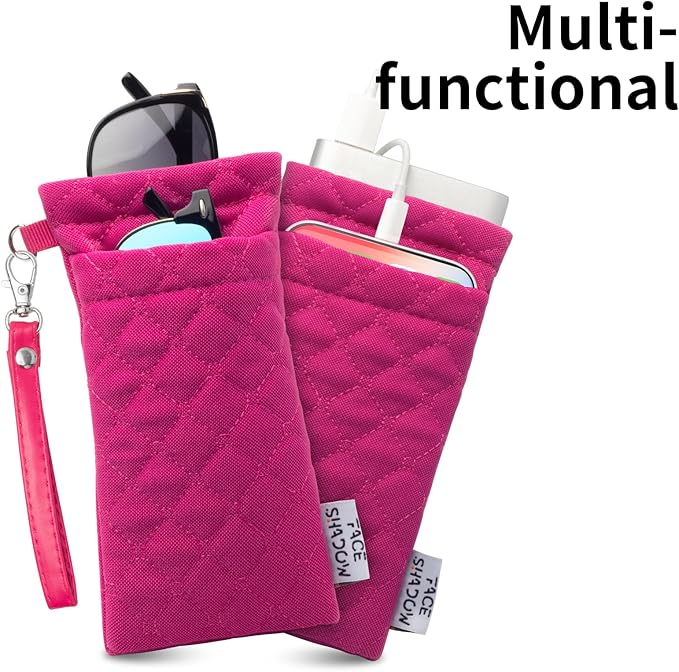 Face Shadow Double Glasses Case Soft Eyeglass Case For Women Men Squeeze Top Sunglasses Case With Cleaning Cloth