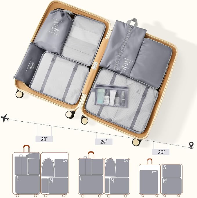 8 Set Packing Cubes for Travel Luggage Organizer Bags for Family, Mesh Packing Cubes for Suitcases, Travel Essentials Bags Set for Women & Men