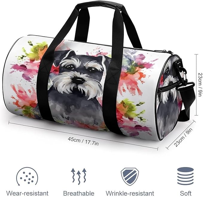 Sports Gym Bag for Women Men Travel Duffel Bag Tote Weekender Bag Schnauzer Carry on Overnight Bag for Travel Swimming Fitness Workout Sports Duffle Bag