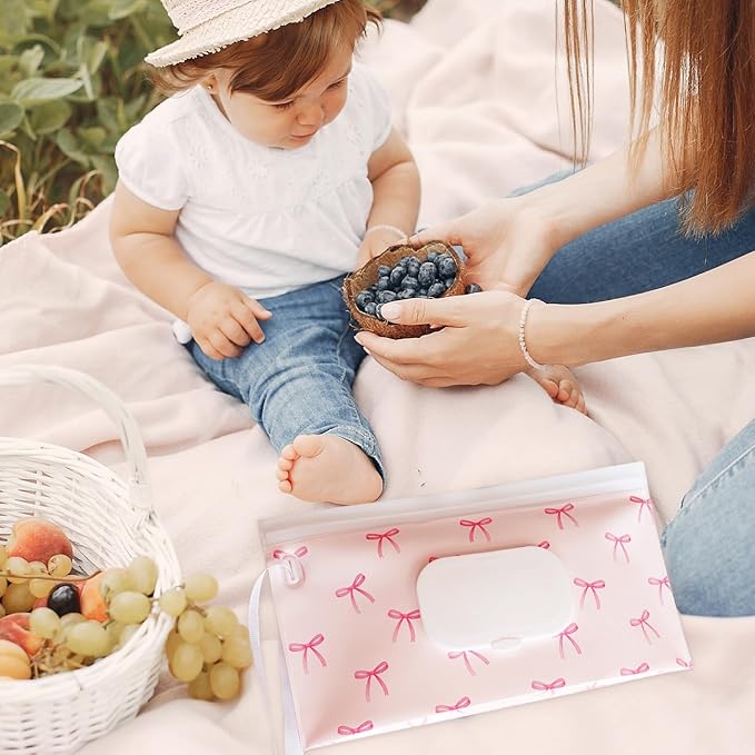 Baby wipes dispenser，portable baby wipes holder for outdoor, Refillable baby wipes container, on the go wet wipe pouch for travel, resuable wipes dispenser for hiking (Pale Pink)