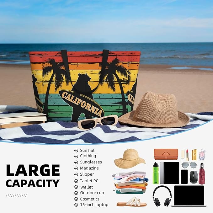 Beach Tote Bag for Women Beach Bag Waterproof and Sandproof Tote Bag with Wet Bag Large Travel Bag for Weekend Travel