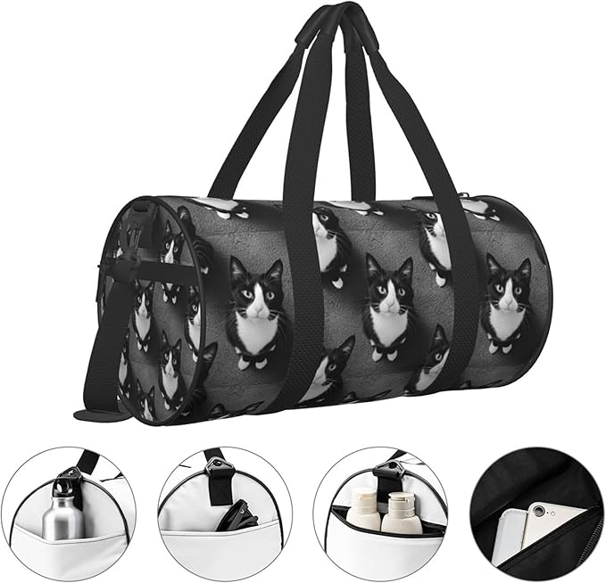 Gym Bag for Women Small Duffle Bag with Multifunctional Pockets Workout Sport Bags for Dance, Fitness, Yoga, Black Cat